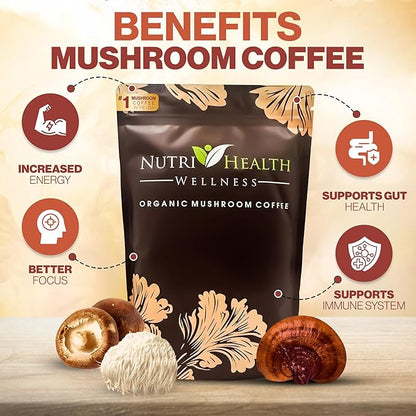 Organic Mushroom Coffee by Nutri Health Wellness | 30 Servings + Free Spoon